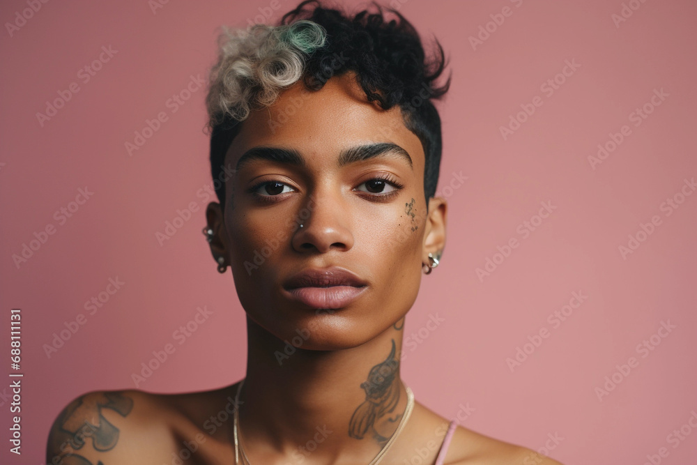 Beautiful young mixed race transgender female posing for studio headshot Beautiful young mixed race transgender female posing for studio headshot