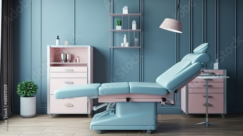 Cosmetologist cabinet with massage table in modern beauty saloon, Medical cabinet interior