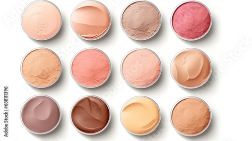 Make up face powder or blush, different skin tones, BB, CC cream foundation tonal smudges