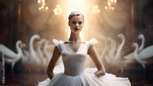 Fototapeta Naklejka Na Ścianę i Meble -  Young ballerina performing swan ballet