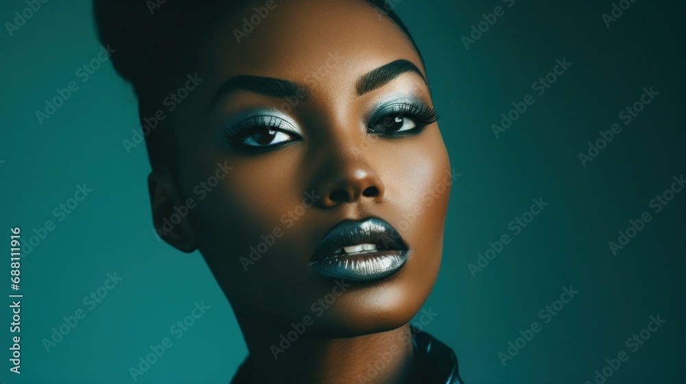 Young African woman with dark turquoise make-up