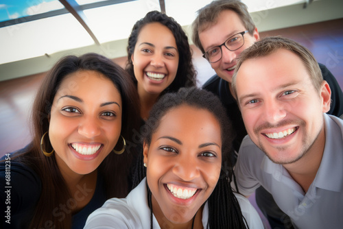 Funcionários felizes se reúnem para mostrar a beleza da diversidade, diferentes origens e culturas no local de trabalho.
 photo