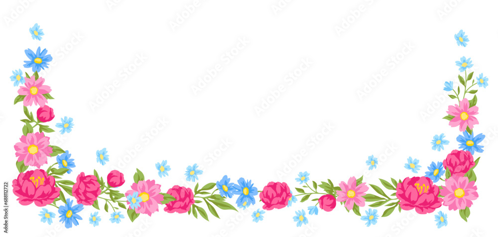 Background with pretty flowers. Beautiful decorative natural plants and leaves.