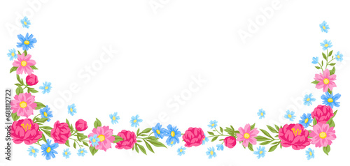 Background with pretty flowers. Beautiful decorative natural plants and leaves.