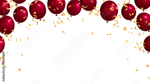 celebration banner with red balloon and gold confetti
