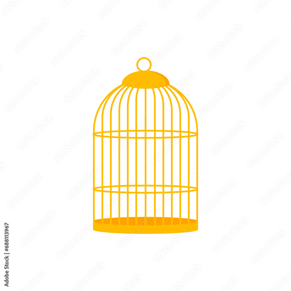 Decorative golden bird cage illustration isolated on white background