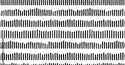 Small dash seamless pattern Dotted lines texture. Black and white hatching doodle organic shapes Short line dashes Brush hand drawn random strokes Fashion retro print design Vector Illustration photo