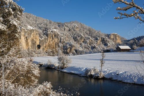 Oberes Donautal mit Blick auf Bröllerfelsen bei Thiergarten im Landkreis Sigmaringen photo