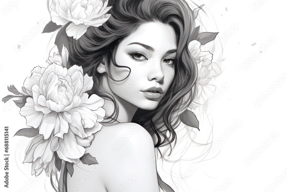 Sketch for a tattoo. Pencil drawing of a beautiful girl Sketch for a tattoo. Pencil drawing of a beautiful girl