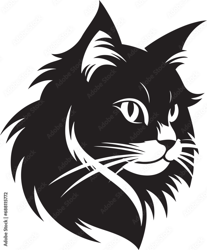Graceful Meow Iconic Cat Silhouette Majestic Whiskers Feline Vector Icon