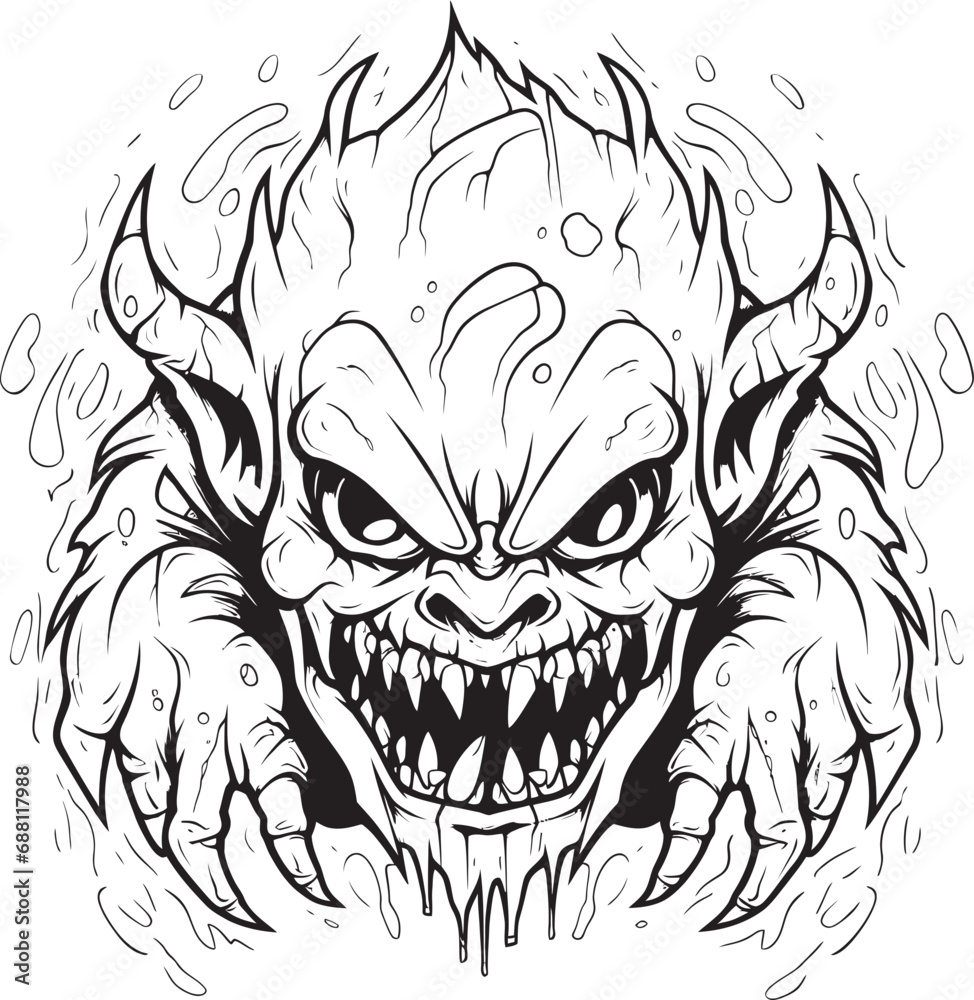 Obraz premium Creeping Dread Sinister Lineart Creature Mark Obsidian Nightmare Creepy Lineart Monster Illustration