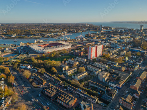 Southampton Saint Mary's Stadium Football club aerial towards Itchen river autumn © Ssisabal