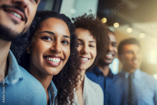 Funcionários felizes se reúnem para mostrar a beleza da diversidade, diferentes origens e culturas no local de trabalho. photo