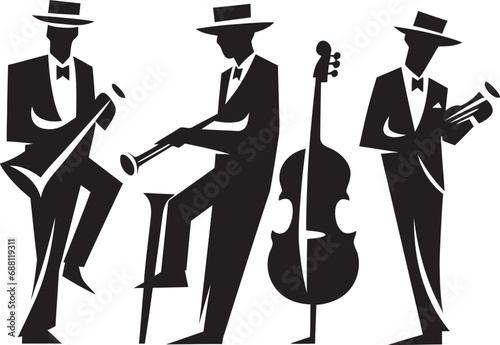 Animated Jazz Musicians Stick Figure Vector Icon Harmonious Fusion Iconic Stick Figure Jazz Ensemble