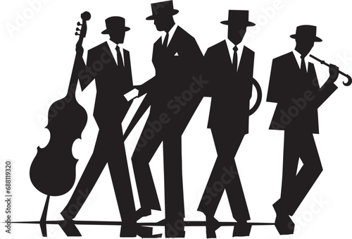 Cadence Sketch Jazz Musicians Emblem Design Syncopated Moves Stick Figure Musicians Logo Icon