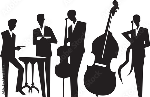 Jazzscape Harmony Stick Figure Musicians Vector Icon Harmonic Motion Jazz Musicians Emblem