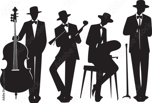 Melodic Unity Jazz Musicians Symbolic Silhouettes Rhythmic Harmony Stick Figure Jazz Band Design