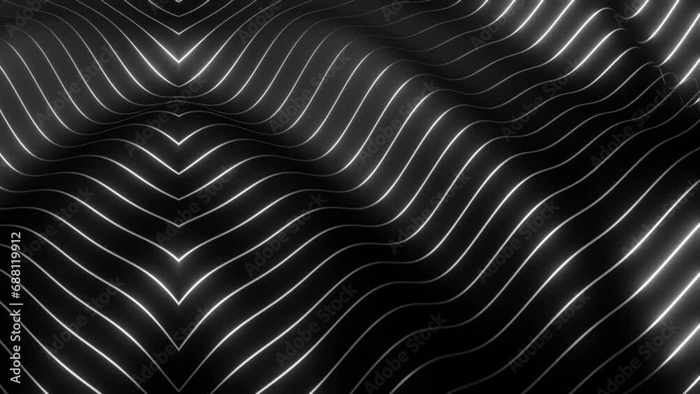 This stock motion graphic  video of 4K Waving Silver Lines Background with gentle overlapping curves on seamless loops.