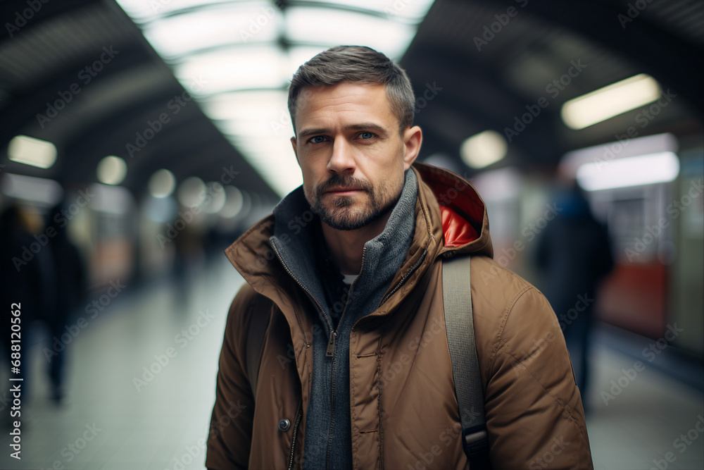 Confident man standing in subway station generative AI technology Confident man standing in subway station generative AI technology