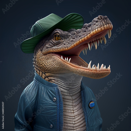 Alligator crocodile wearing clothes like a Boss NFT Art by Generative AI