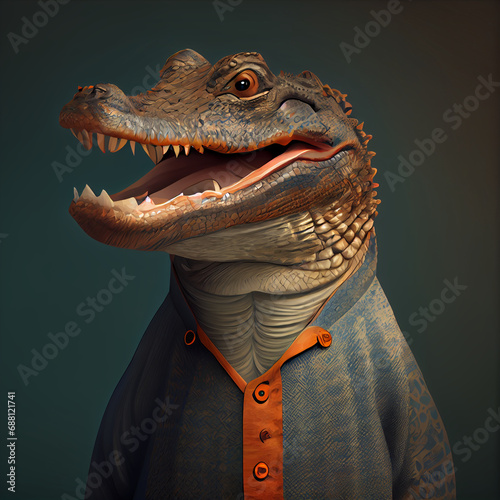 Alligator crocodile wearing clothes like a Boss NFT Art by Generative AI