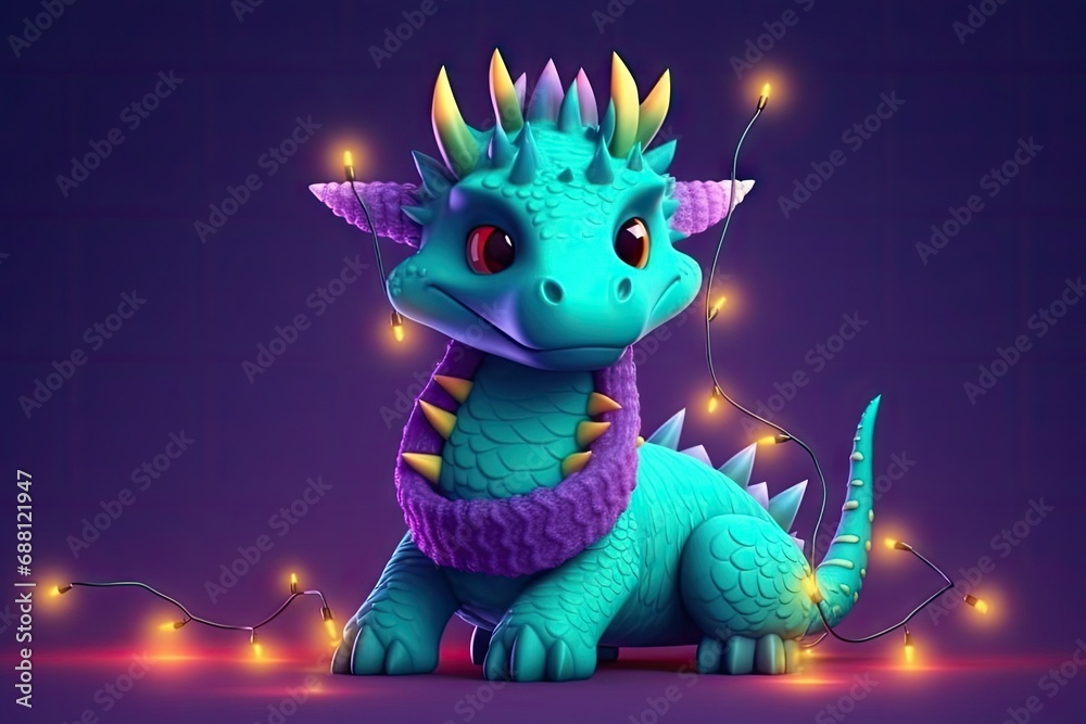 Obraz premium dragon Cute character. Symbol of the year 2024. Postcard. Christmas, New Year. Chinese New Year. Cartoon dinosaur