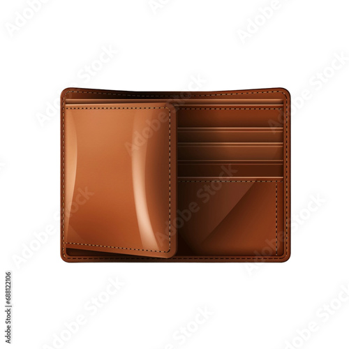 Brown leather wallet isolated on transparent background, 3d rendering, realistic illustration, business illustration