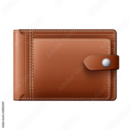 Brown leather wallet isolated on transparent background, 3d rendering, realistic illustration, business illustration