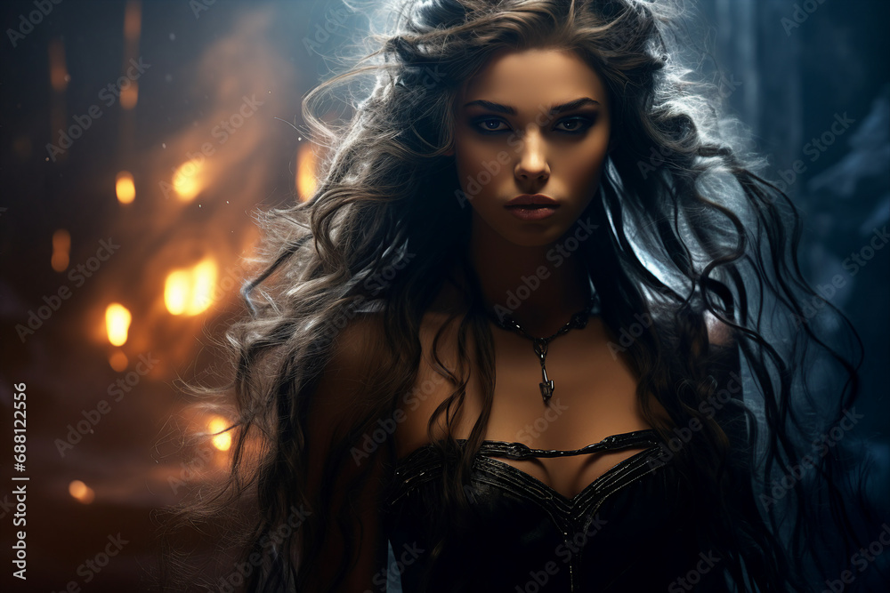 Picture generative ai of beautiful mysterious character on halloween night Picture generative ai of beautiful mysterious character on halloween night