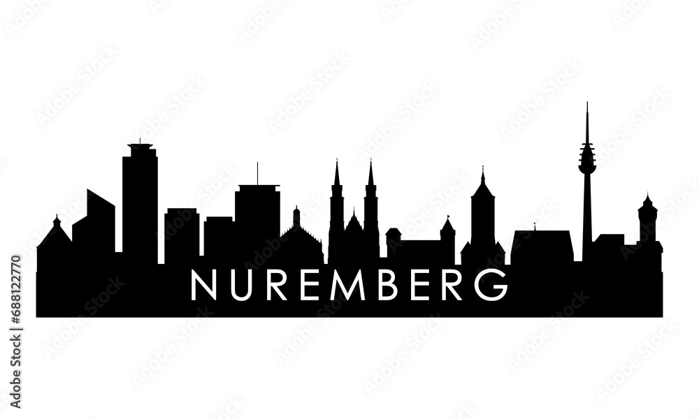 Nuremberg skyline silhouette. Black Nuremberg city design isolated on white background.