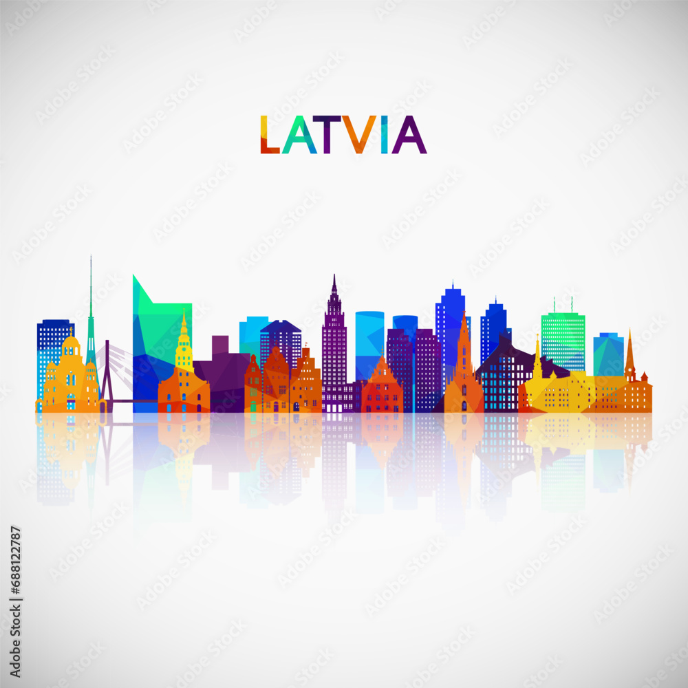 Latvia skyline silhouette in colorful geometric style. Symbol for your design. Vector illustration.