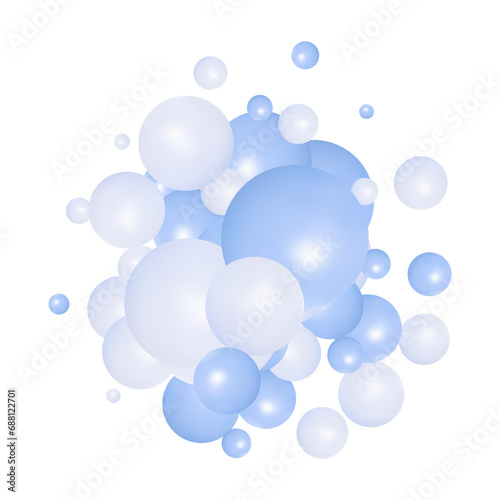 Color glossy bubbles. Background with realistic balls. Abstract minimal design. Vector illustration. Blue, white. eps 10