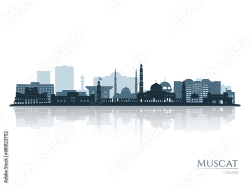 Muscat skyline silhouette with reflection. Landscape Muscat, Oman. Vector illustration.