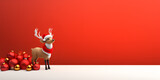 red christmas reindeer ,Christmas background with deer and decorated gingerbread 3d render image ,3d illustration a gift from santa claus on christmas day generative ai

