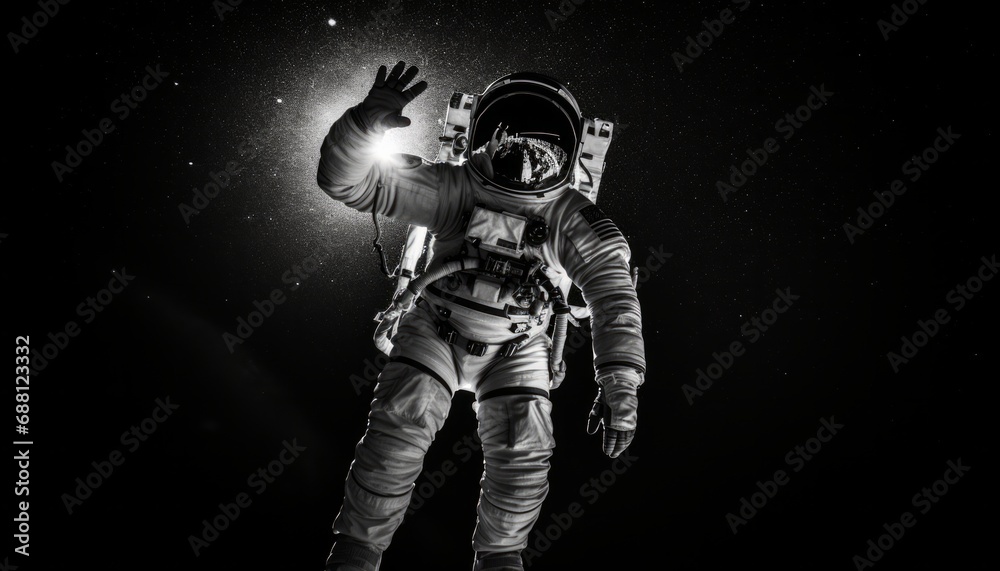 Fototapeta premium Alone Among Stars: Astronaut's Pure Black & White Space Drift