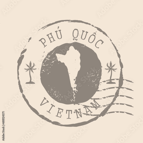 Stamp Postal of Phu Quoc island. Map Silhouette rubber Seal.  Design Retro Travel. Seal  Map Phu Quoc of Vietnam grunge  for your design.  EPS10