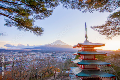 Sticker Wonderful Chureito Pagoda with fantastic view on mount Fuji