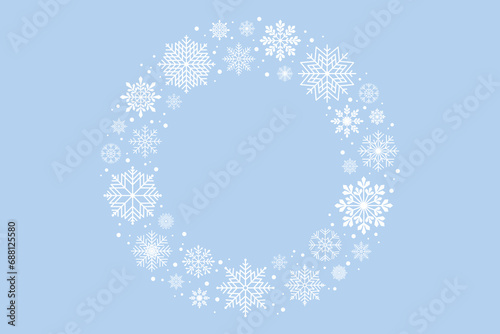 Winter background frame with snowflakes and snow. Vector illustration.