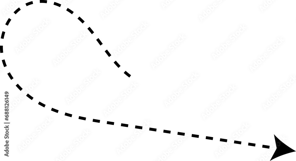 Curve arrow icon. Curved dotted arrow. Zigzag arrow stripes with dotted lines. Vector