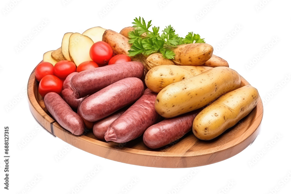 Various sausages on a wooden plate Various sausages on a wooden plate