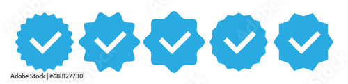 Verified badge vector blue color isolated on white background for social media account, profile verified mark. Guaranteed icons 10 eps