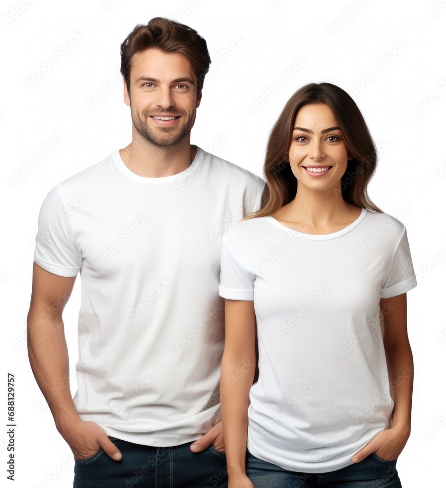 couple wearing white t shirt isolated on a transparent background couple wearing white t shirt isolated on a transparent background