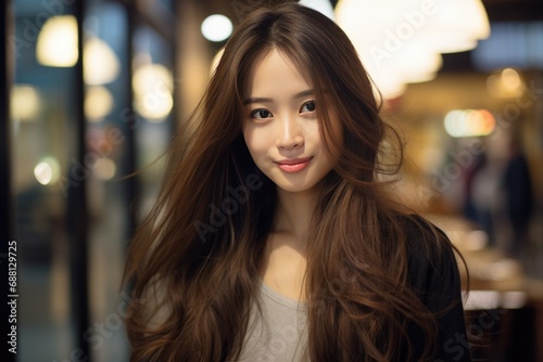 portrait of young and cute asian woman night city life, happy lifestyle