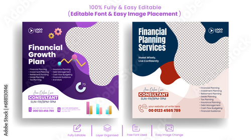 Accounting and bookkeeping service social media post banner ads editable template,finacial planner and income Tax service solution advertisement budget management service flyer template photo