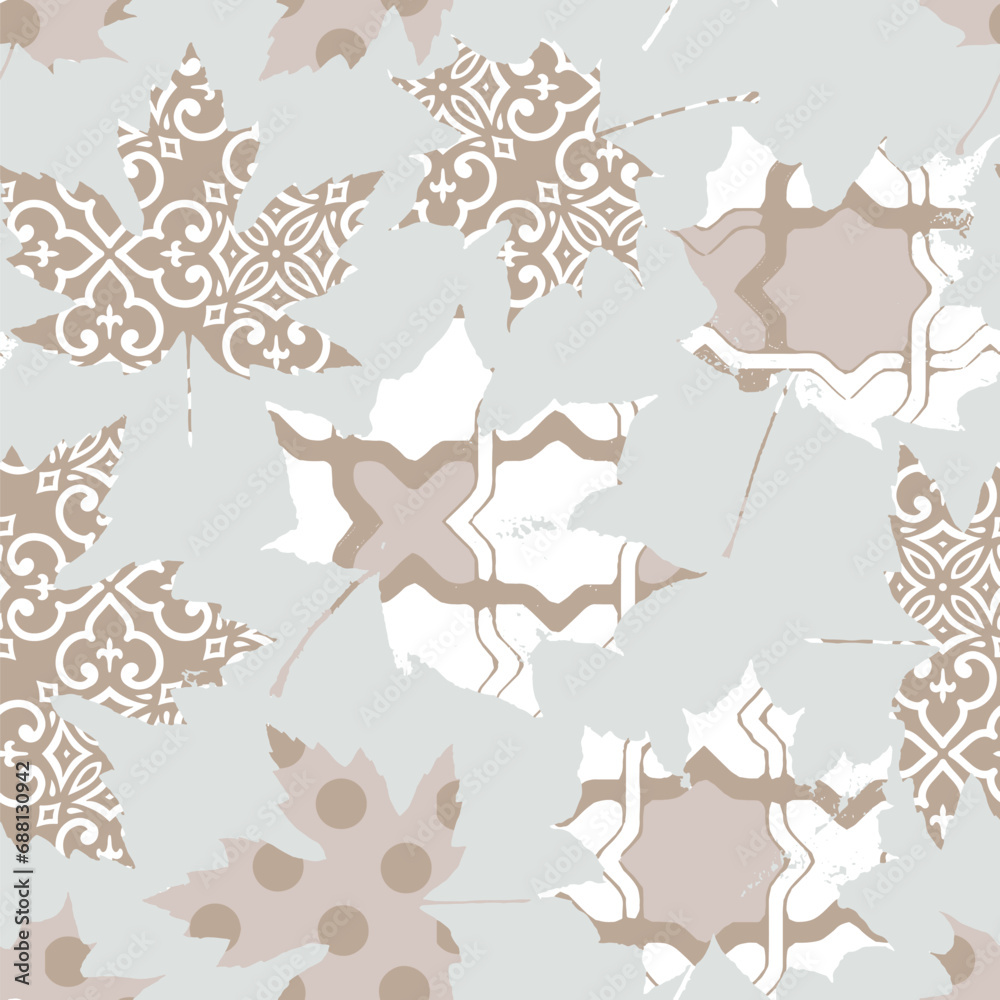 Obraz premium Vector abstract flower and leaf brush artwork seamless repeat pattern