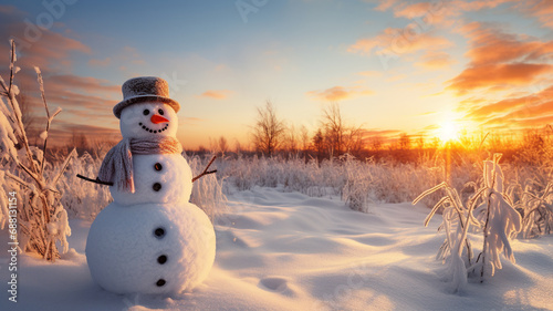 winter landscape of a snowman in the snow © Vahagn