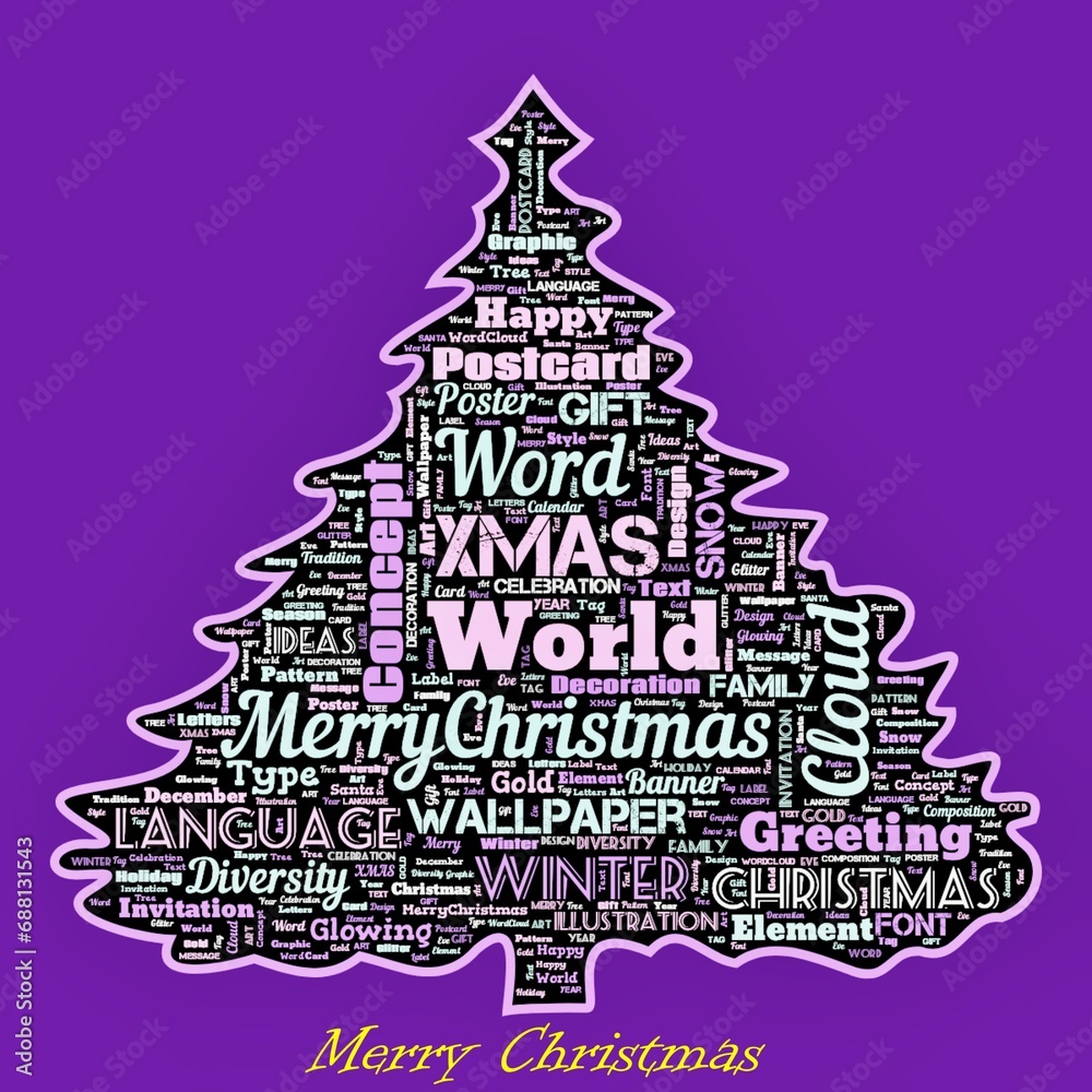 Word Cloud of the Merry Christmas as background Word Cloud of the Merry Christmas as background