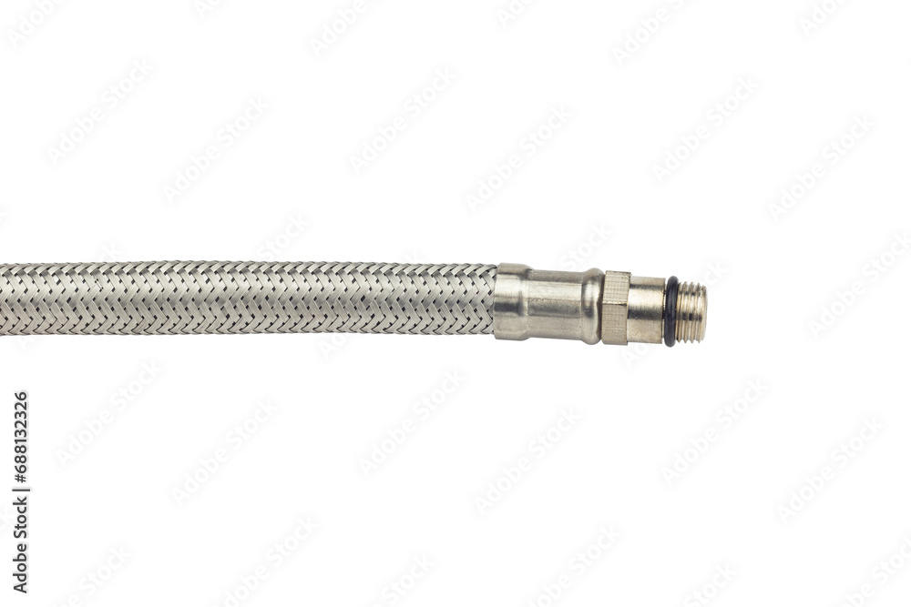 High pressure hose with metal braid isolated from background High pressure hose with metal braid isolated from background