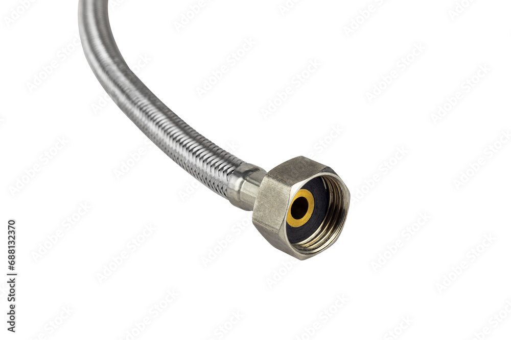 High pressure hose with metal braid isolated from background High pressure hose with metal braid isolated from background