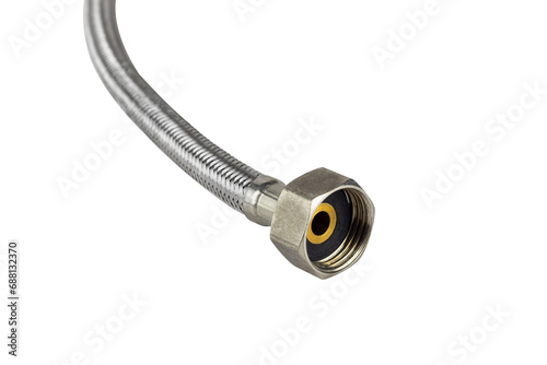High pressure hose with metal braid isolated from background photo